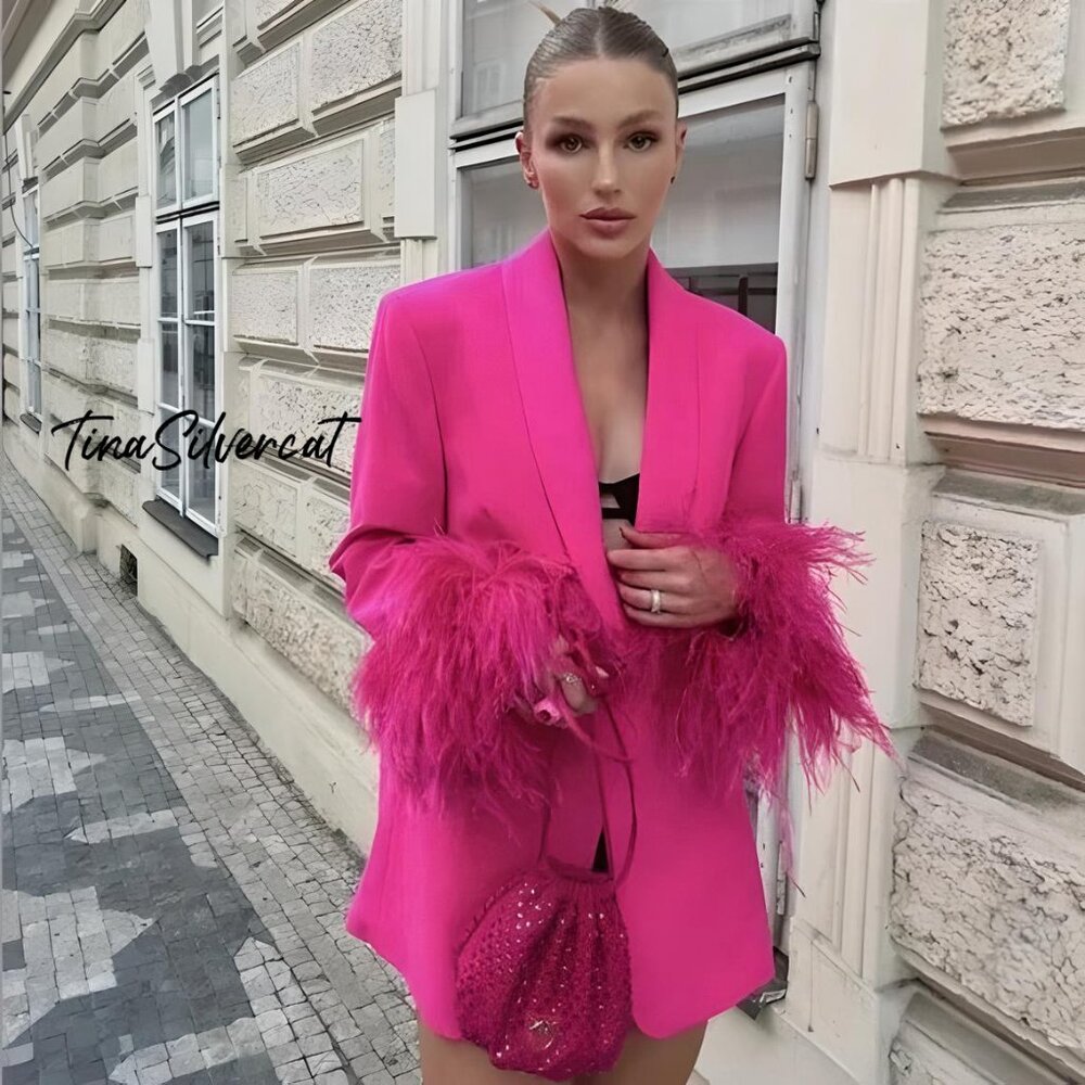 BLOGGER'S FAVE! Zara Feather Blazer Mid-Pink NWT